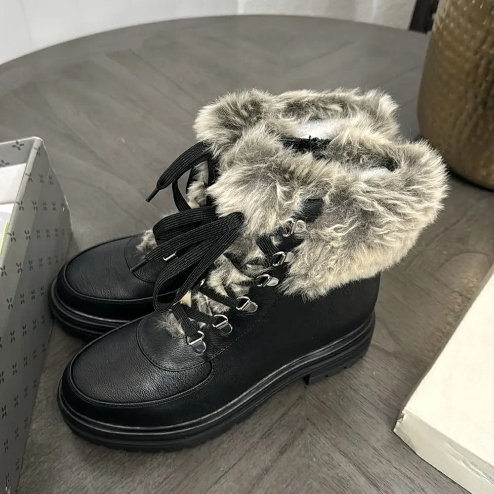 Sun + Stone Womens Orlaa Faux Leather Cold Weather Combat & Lace-up Boots